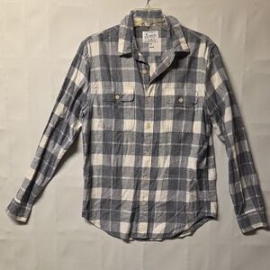 Lucky Brand Men's Blue and White Plaid Button-Down Shirt